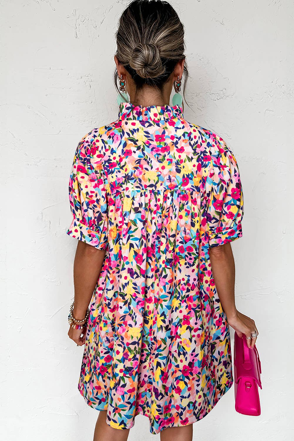 Floral Puff Sleeve V Neck Dress