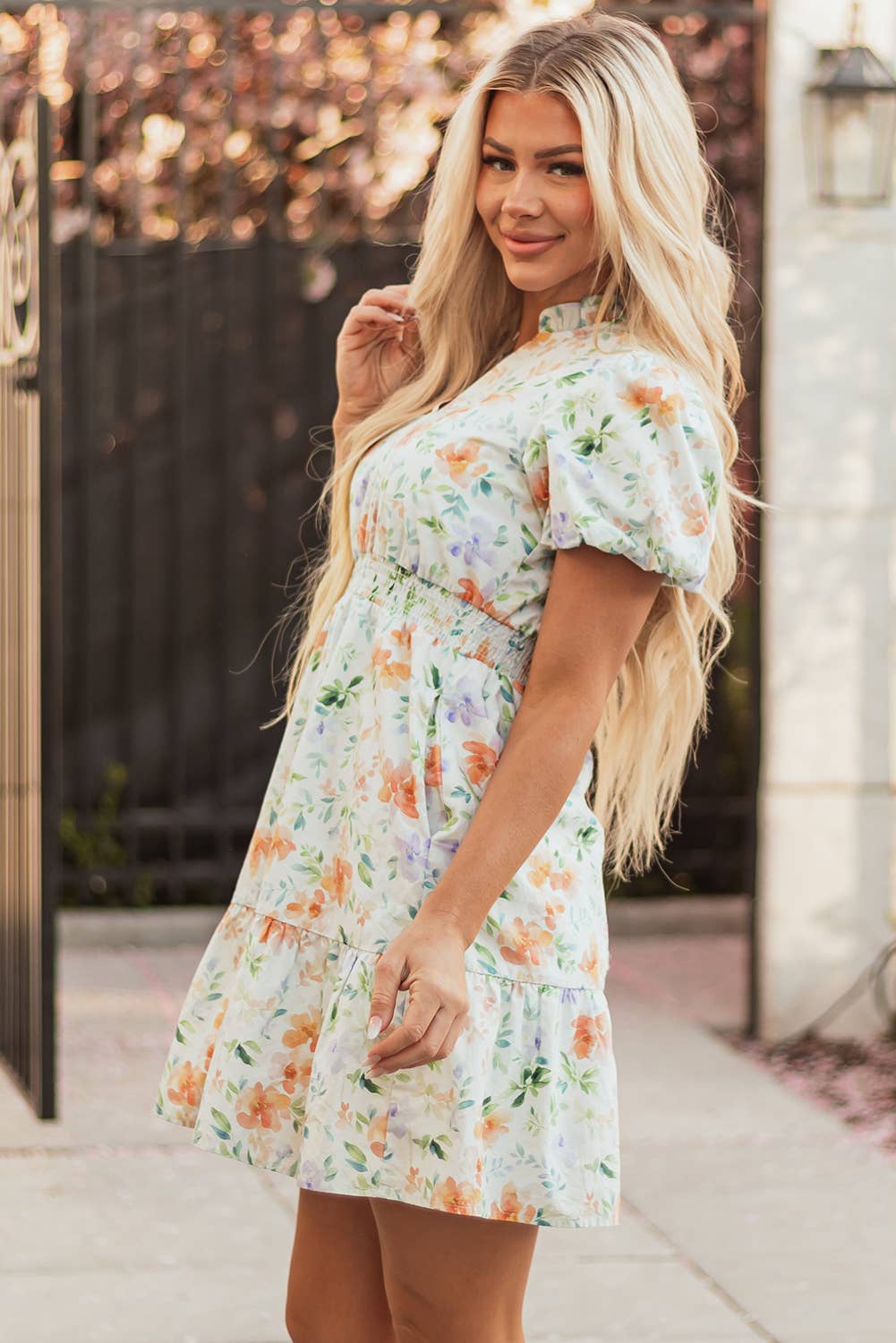 Floral Puff Sleeve Mini Dress