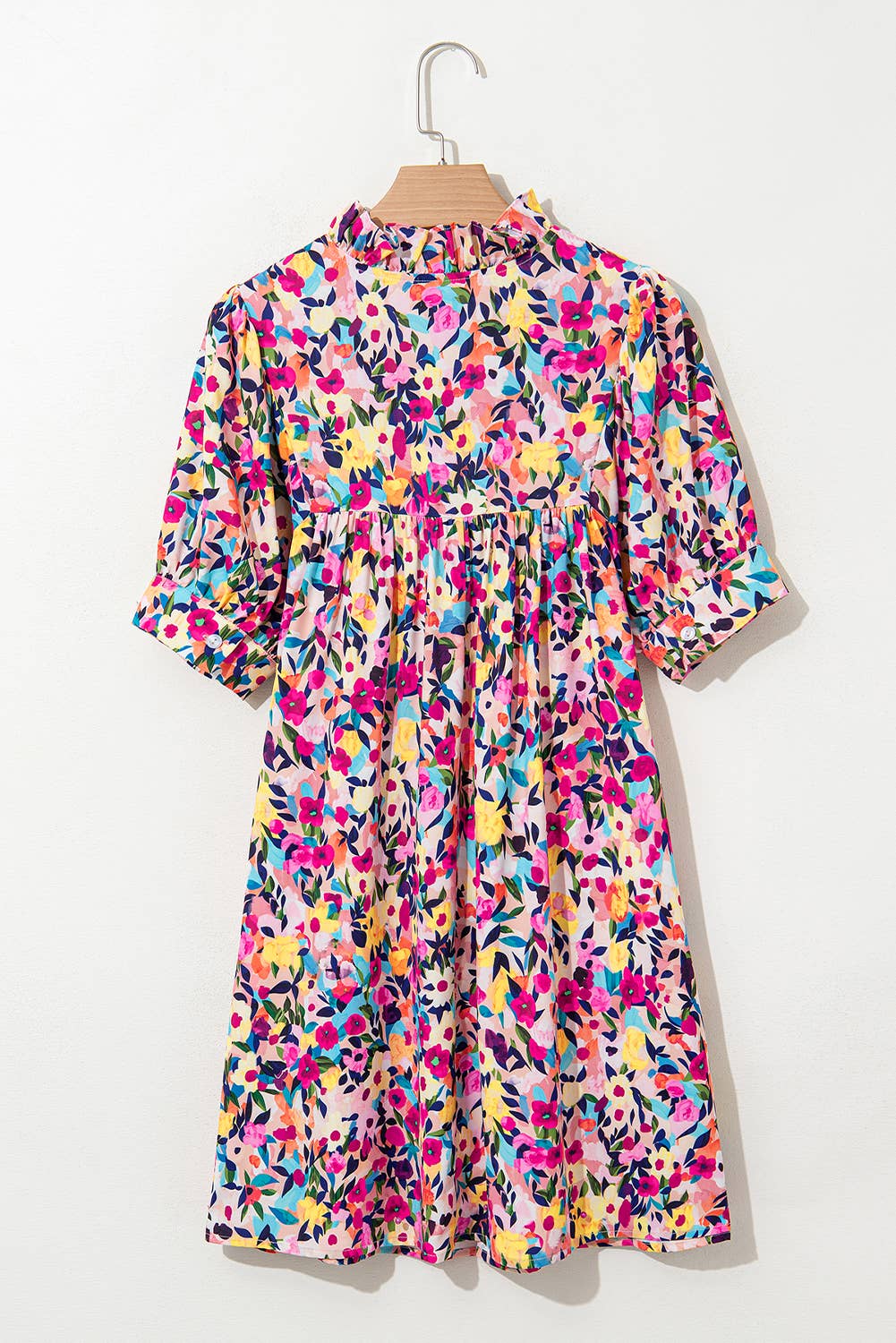 Floral Puff Sleeve V Neck Dress
