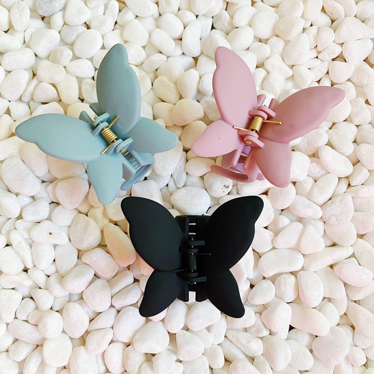 Trio of Butterflies Hair Claw Set: Black