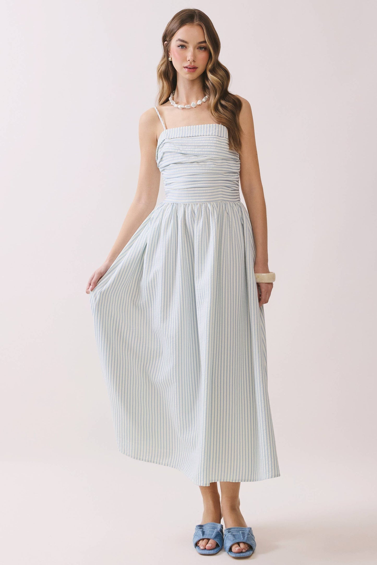 Striped Smocked Midi Dress