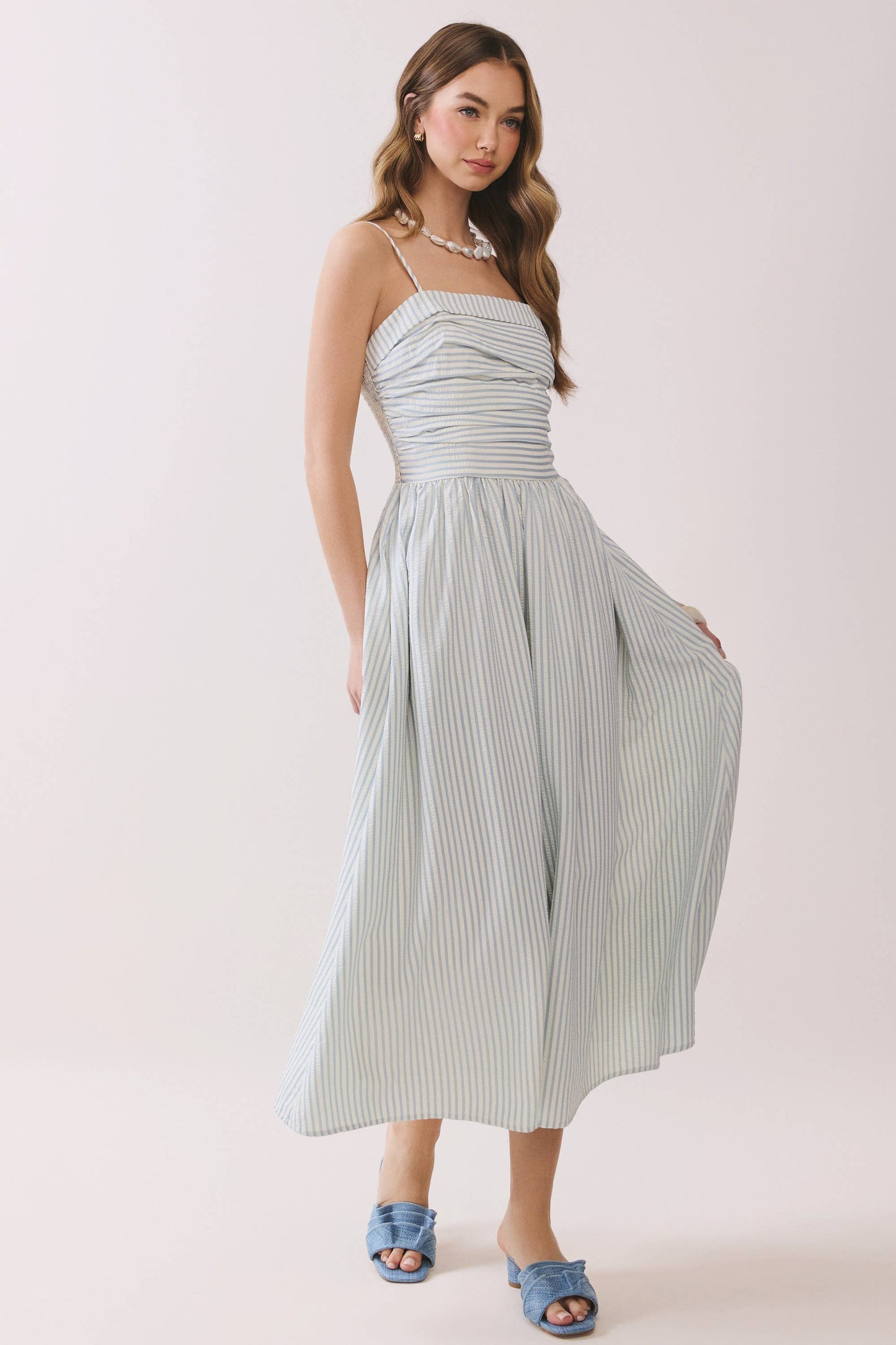 Striped Smocked Midi Dress