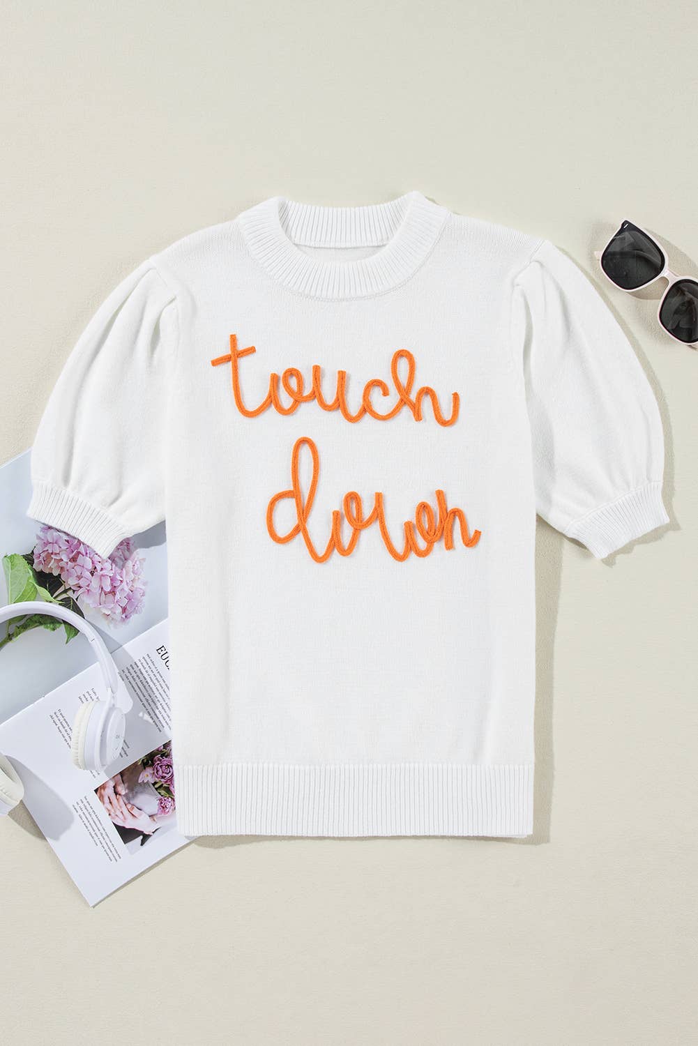 Touchdown Tinsel Puff Sleeve Crew Neck