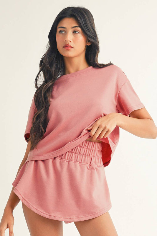 2pcs Cropped Tee and Ruffle High Waist Skort Set