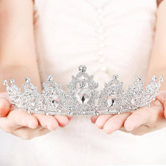 Silver Rhinestone Crown Tiara for Women