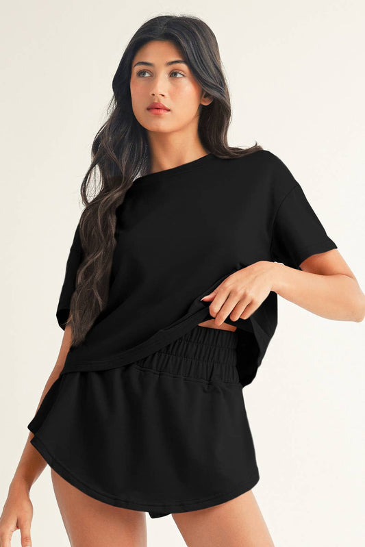 2pcs Cropped Tee and Ruffle High Waist Skort Set