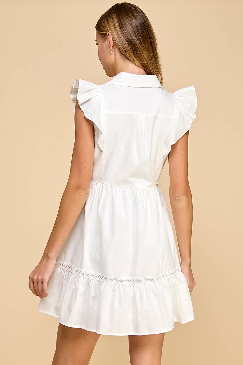 Crisp White Ruffle Button Up Dress