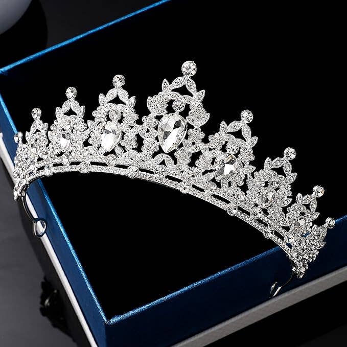 Silver Rhinestone Crown Tiara for Women
