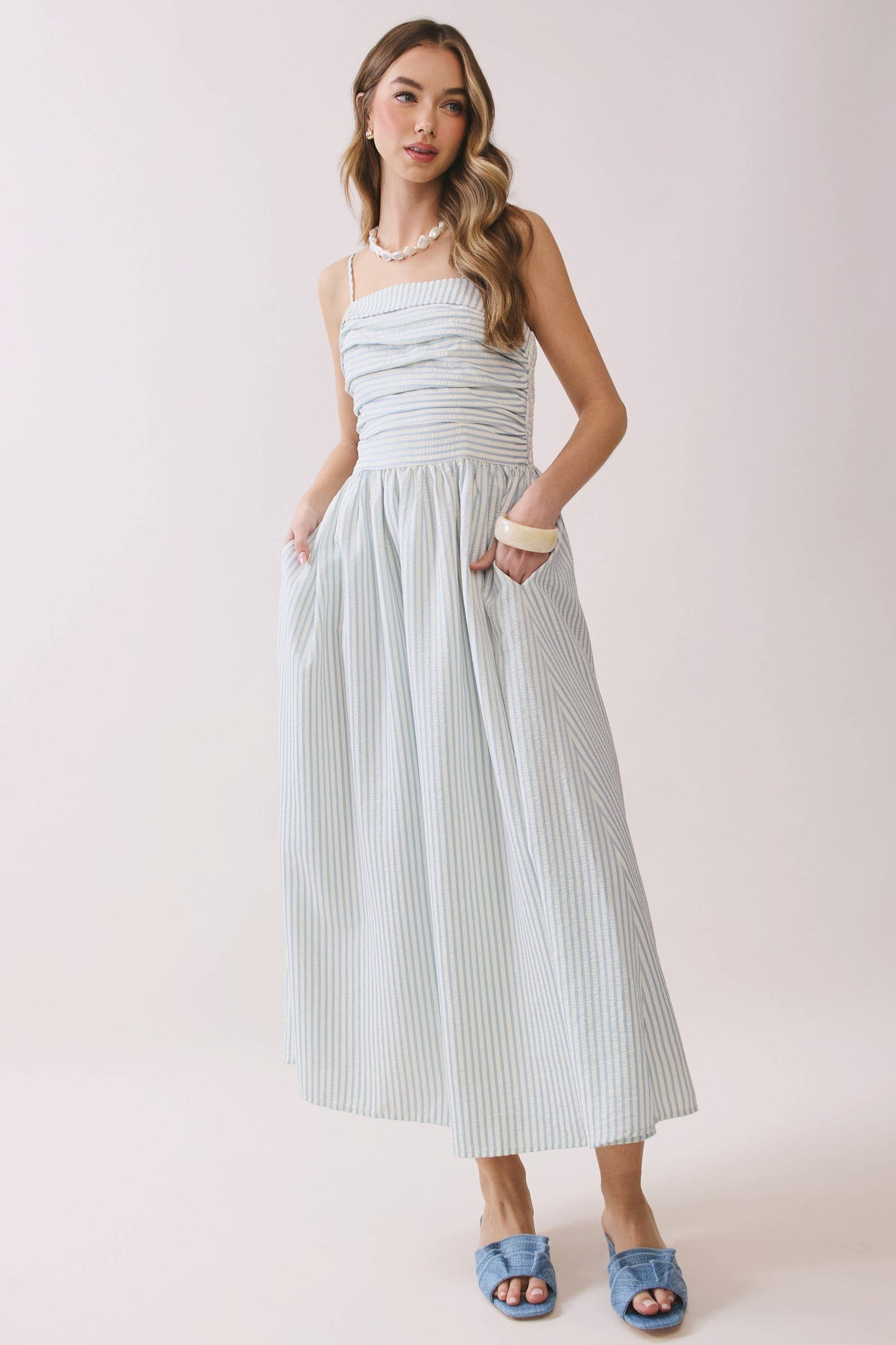 Striped Smocked Midi Dress