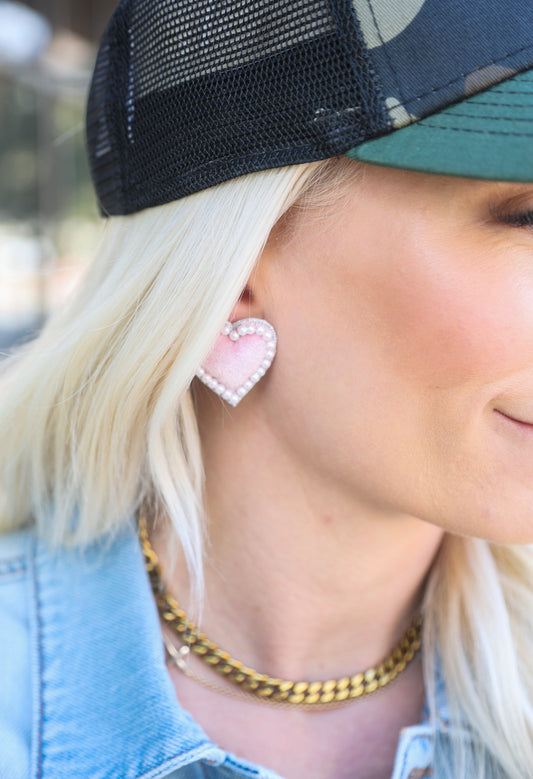 Audrey Pink Velvet Heart Earrings