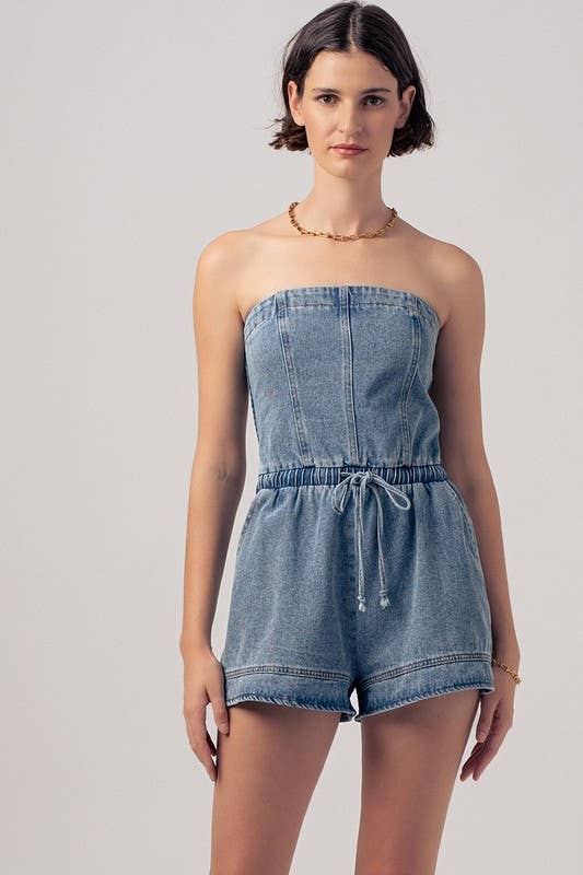 Retro Strapless Denim Romper