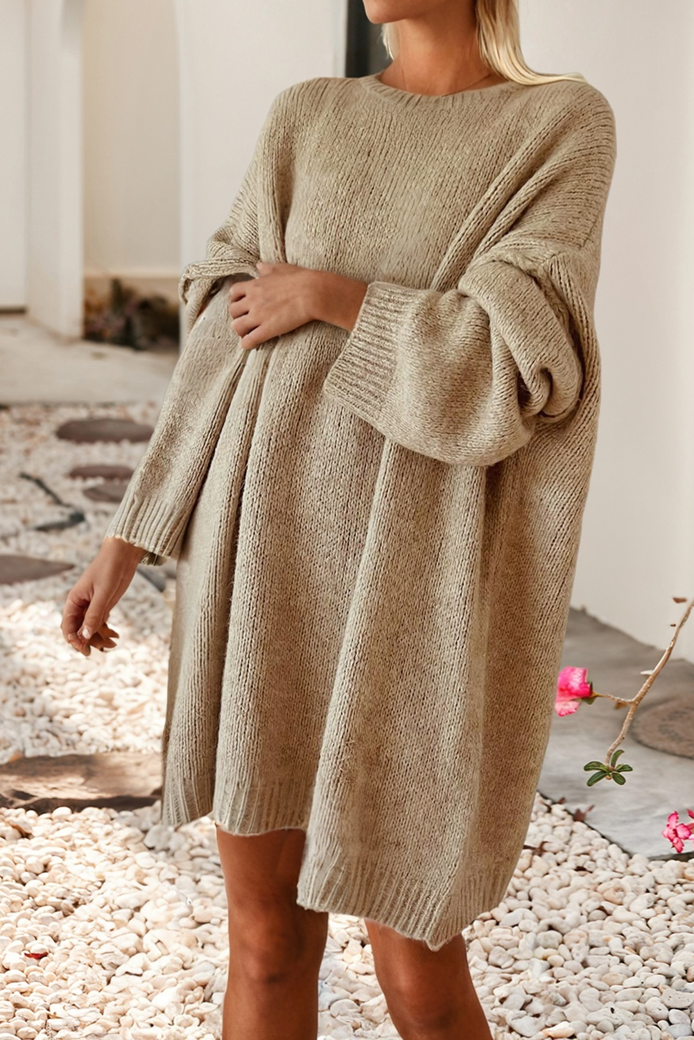 Drop Shoulder Slouchy Sweater Dress