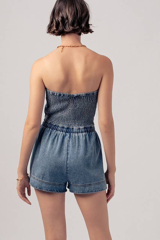 Retro Strapless Denim Romper