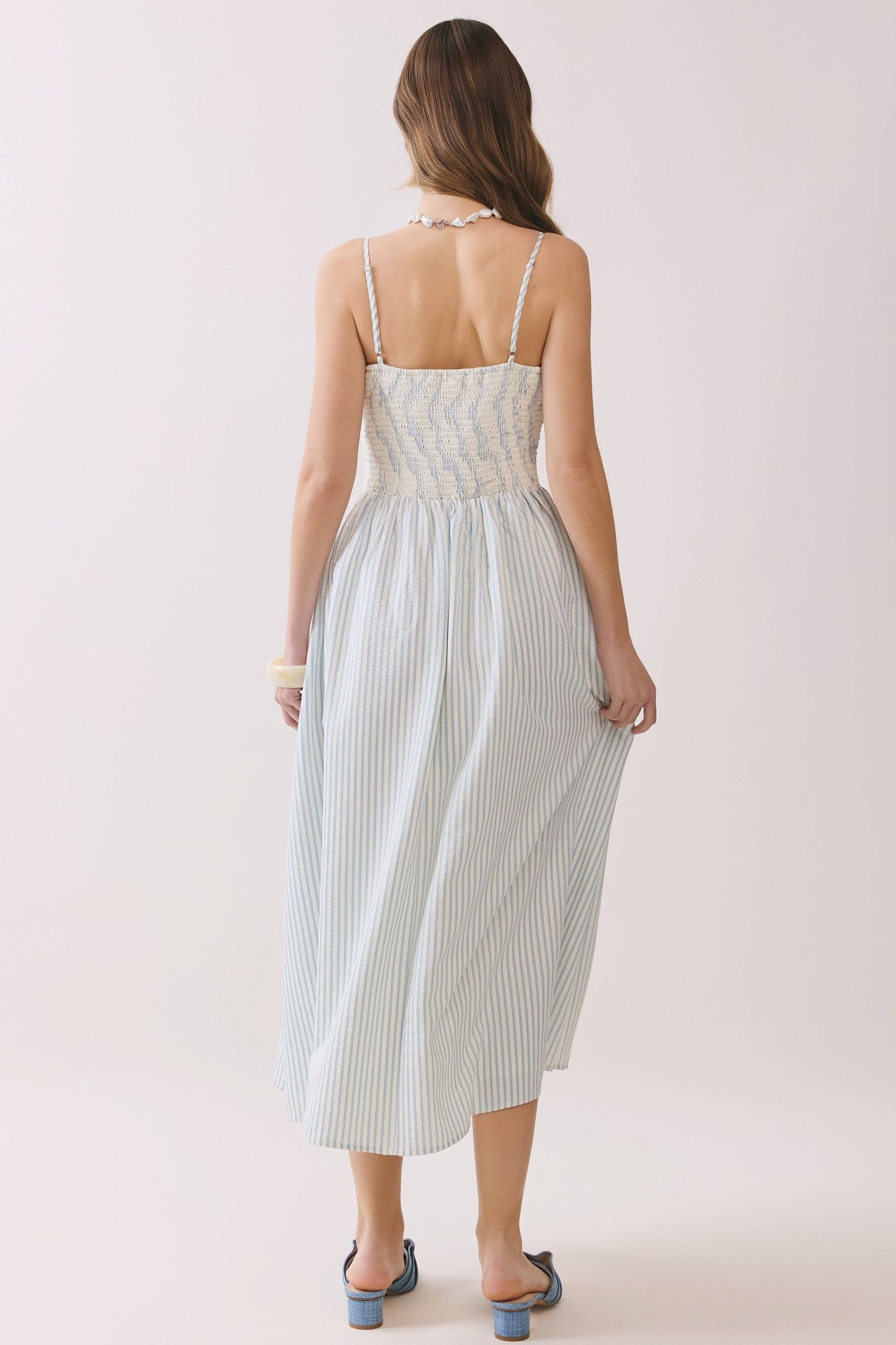 Striped Smocked Midi Dress