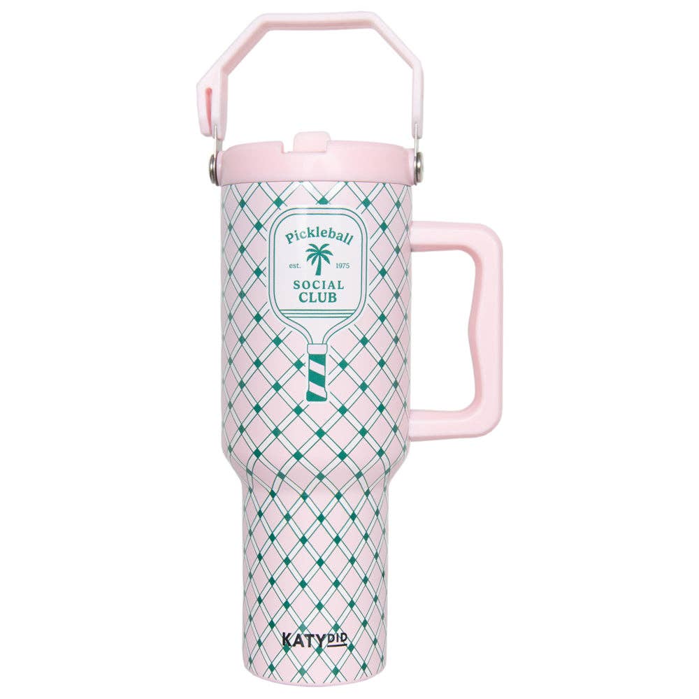 Pickleball Social Club 38 Oz Tumbler with Handle: Light Pink
