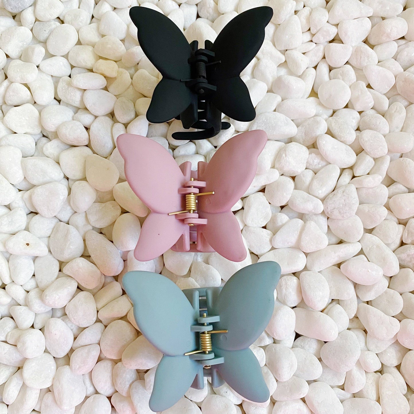 Trio of Butterflies Hair Claw Set: Black