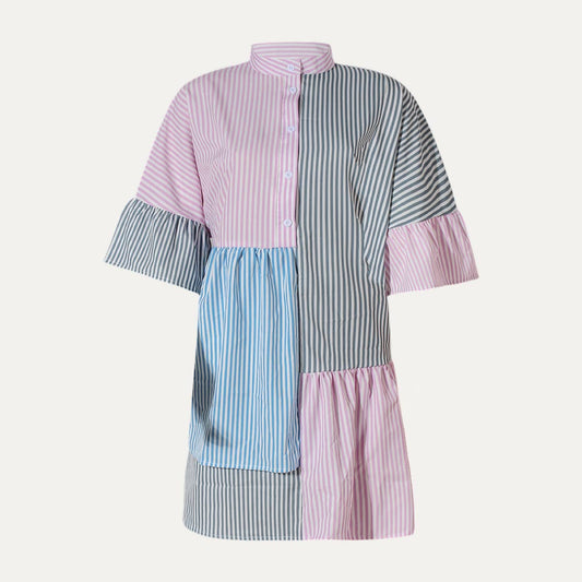Multicolor Striped Button-Up Mini Dress