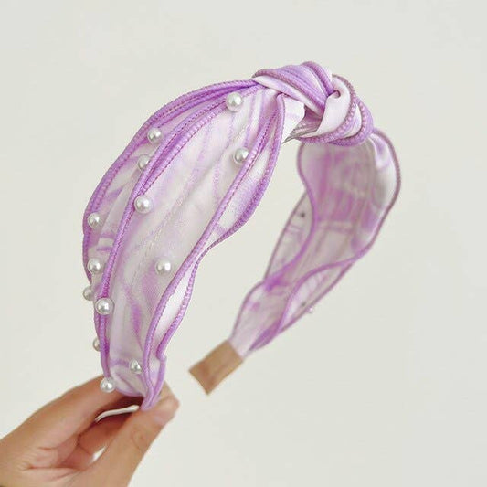 Purple Pearl Tie Dye Knot Headband