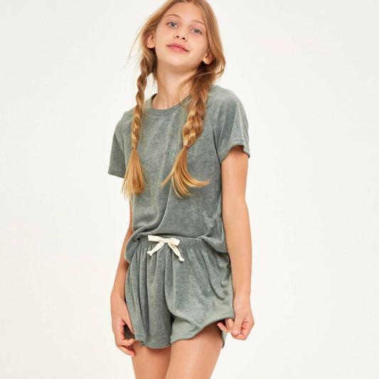 Good Girl Olive Terry Top and Shorts Set- Kids