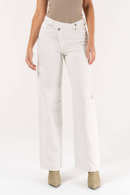 White Crossover Waistband Jeans