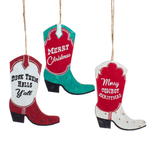 Wooden/Leather Cowboy Boot Ornament