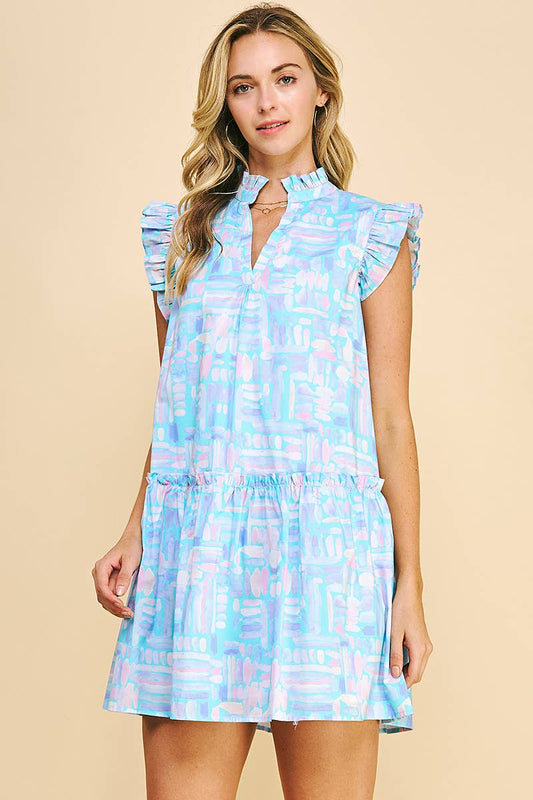 Blue Multi Print Dress